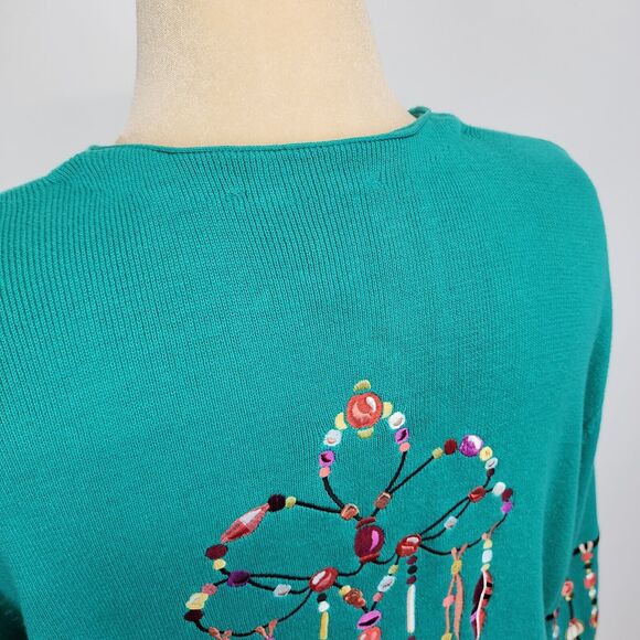Bob Mackie Wearable Art Cardigan Sweater Size XL Green Dreamcatcher Embroidered - Picture 5 of 16